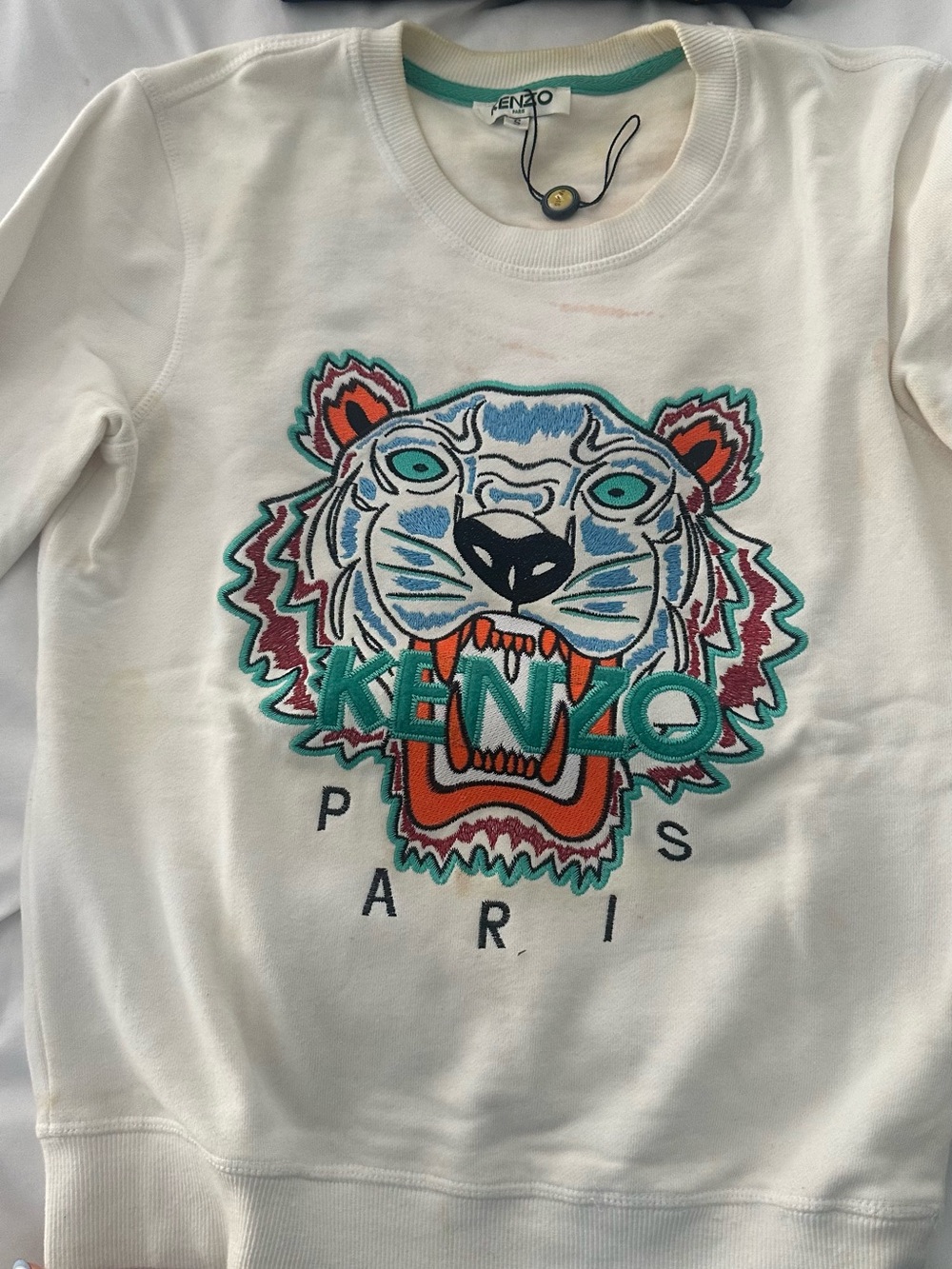 Kenzo White Sweatshirt with Multicolor Embroidered Tiger